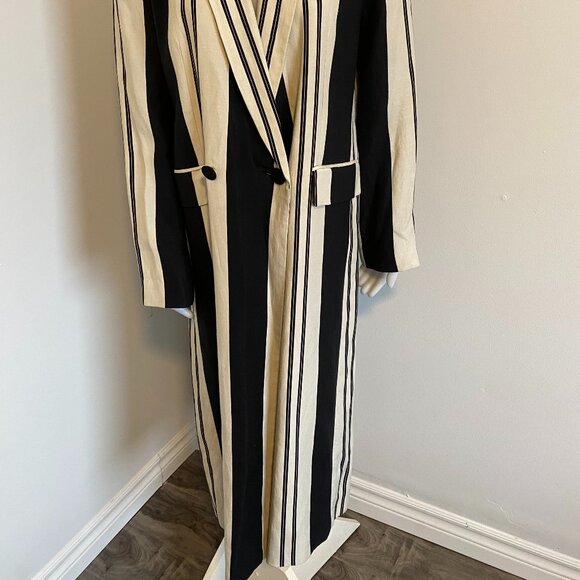 Women's Long Black and Cream Duster Jacket - Picture 2 of 10
